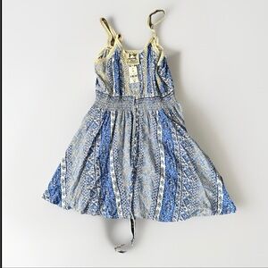 Jaase Women's Mini Dress XS Blue Crochet Smocked Floral Rayon Boho